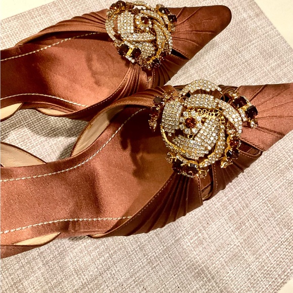 Rene Caovilla Brown Satin Heels with Embellishments - Picture 8 of 13